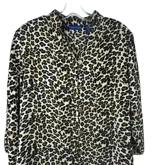 Karen Scott Women's M Leopard Print Button-Down Tunic Brown Casual - Picture 3 of 10